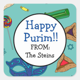 Cuadrada Pegatina de la plaza Verde azulada Shaloch Manot p