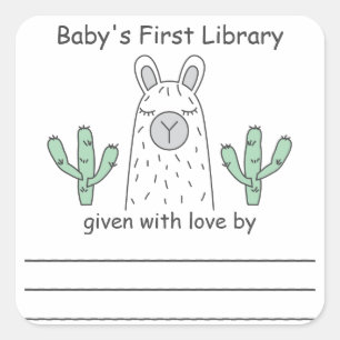Cuadrada Pegatina de la primera biblioteca de Llama