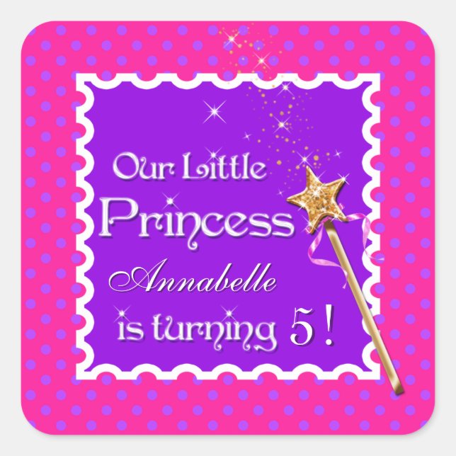 Cuadrada Pegatina de la princesa de Punto Polka Púrpura Ros (Anverso)