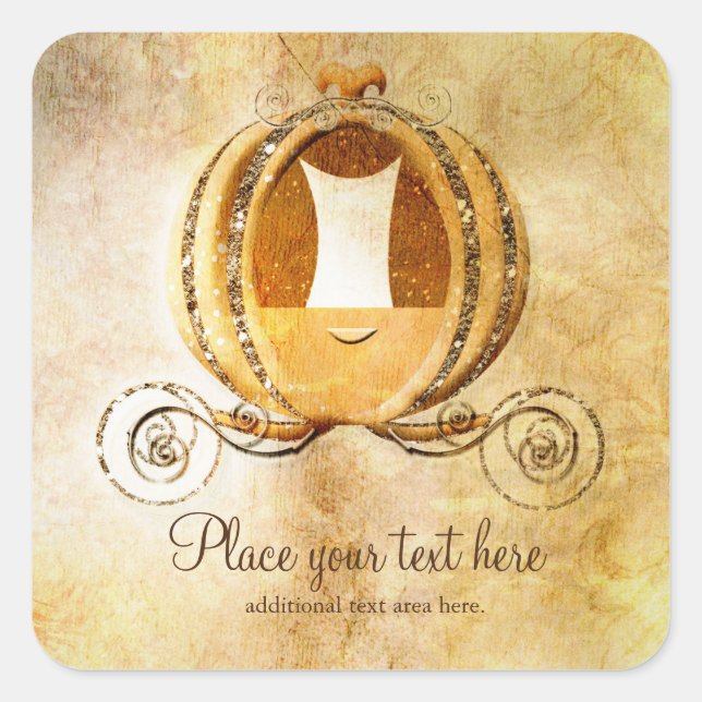 Cuadrada Pegatina de la Princesa del Carruaje de Cenicienta (Anverso)