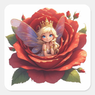 Cuadrada Pegatina de la princesa hada rosa para regalos de 