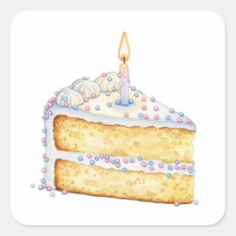Cuadrada Pegatina de la rebanada de pastel de cumpleaños