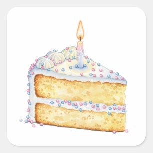 Cuadrada Pegatina de la rebanada de pastel de cumpleaños