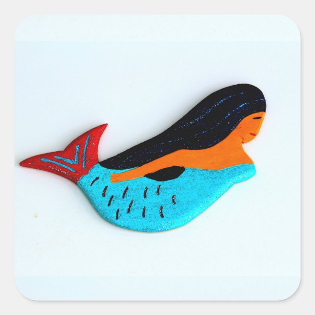 Cuadrada pegatina de la sirena de natación (Anverso)