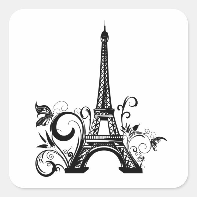 Cuadrada Pegatina de la torre Eiffel (Anverso)
