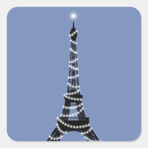Cuadrada Pegatina de la Torre Eiffel Twinkle Light - periwi