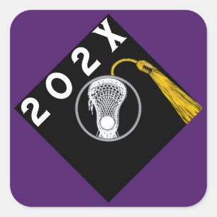 Cuadrada Pegatina de Lacrosse Team Senior Night Purple Squa