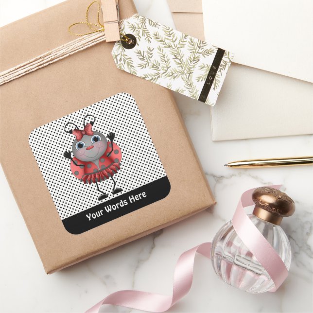 Cuadrada Pegatina de ladybug para el personalizado de palab (Regalar)