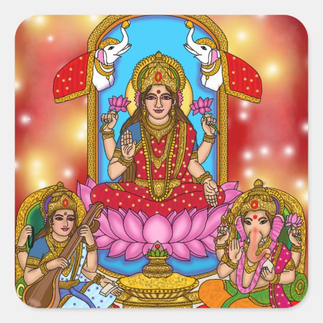 Cuadrada Pegatina de Lakshmi Ganesh (Anverso)
