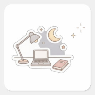 Cuadrada Pegatina de laptop de estudio linda Lámpara esté