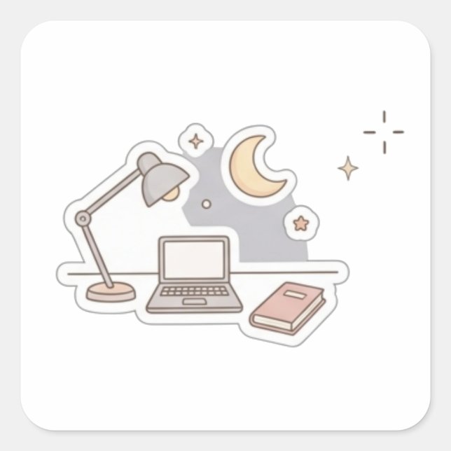 Cuadrada Pegatina de laptop de estudio linda | Lámpara esté (Anverso)