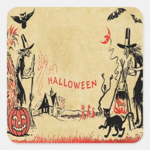 Cuadrada Pegatina de las brujas de Halloween