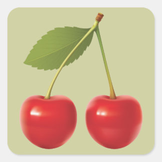 Cuadrada Pegatina de las cerezas rojas