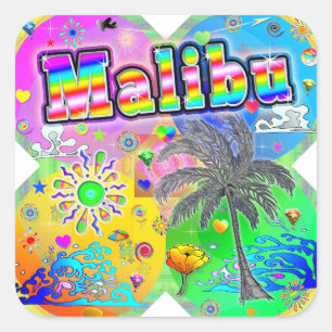 Cuadrada Pegatina de las estaciones de Malibu Quadro