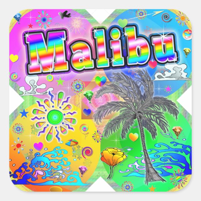 Cuadrada Pegatina de las estaciones de Malibu Quadro (Anverso)