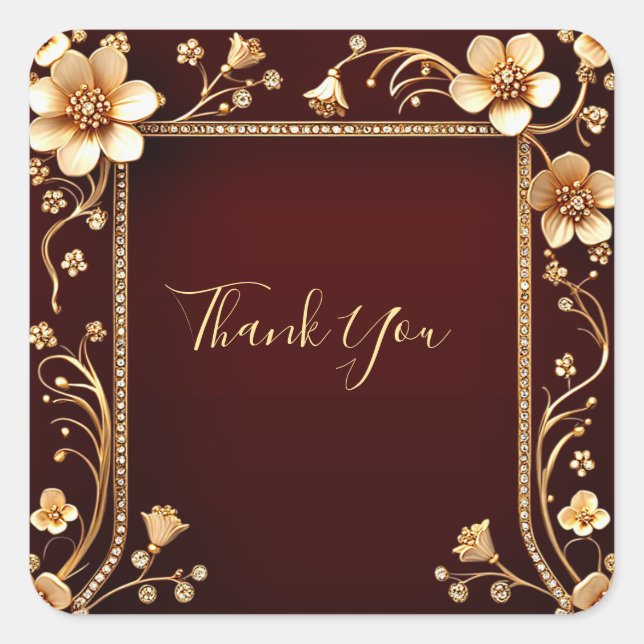 Cuadrada Pegatina de las flores doradas de Borgoña (Anverso)