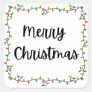 Cuadrada Pegatina de las luces navideñas de Feliz