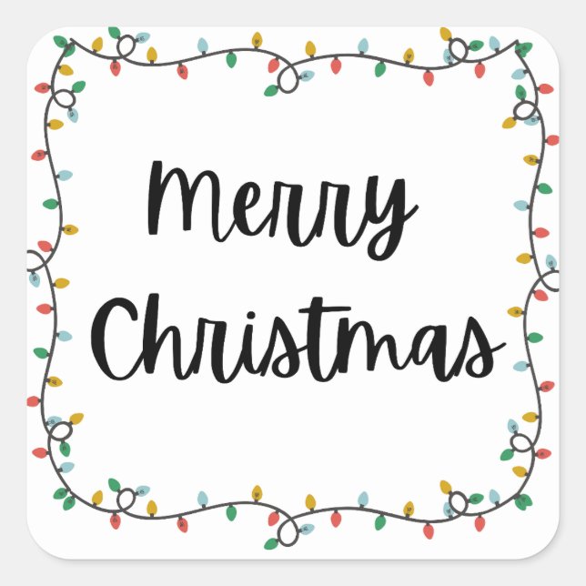 Cuadrada Pegatina de las luces navideñas de Feliz (Anverso)