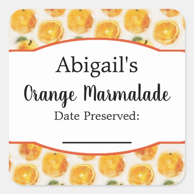 Cuadrada Pegatina de Lata Fruta Naranja (Anverso)