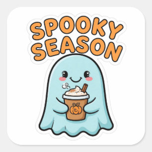 Cuadrada Pegatina de Latte de Calabaza Fantasma Lindo de Te