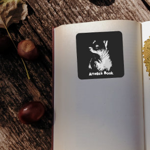 Cuadrada Pegatina de libro del cachorro de oso de medianoch