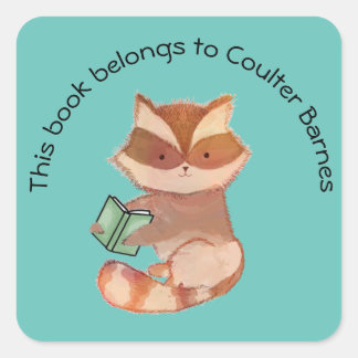 Cuadrada Pegatina de libros de Raccoon para niños