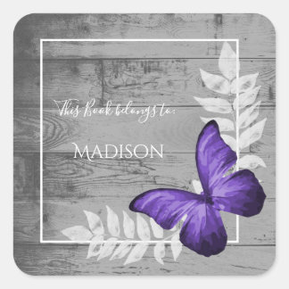 Cuadrada Pegatina de libros rusos de mariposa morada