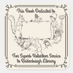 Cuadrada Pegatina de libros Voluntarios de la Biblioteca. N