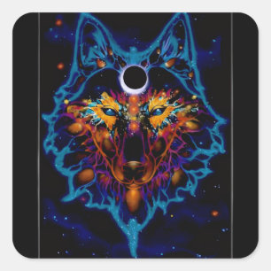 Cuadrada Pegatina de lobo espacial