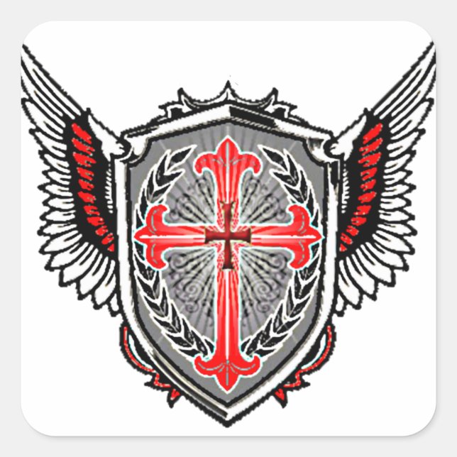 Cuadrada pegatina de logo de templario (Anverso)