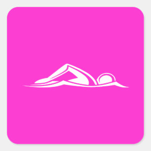 Cuadrada Pegatina De Logotipos De Natación Rosa