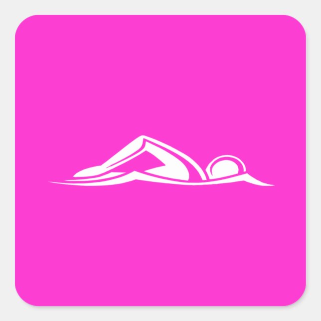 Cuadrada Pegatina De Logotipos De Natación Rosa (Anverso)