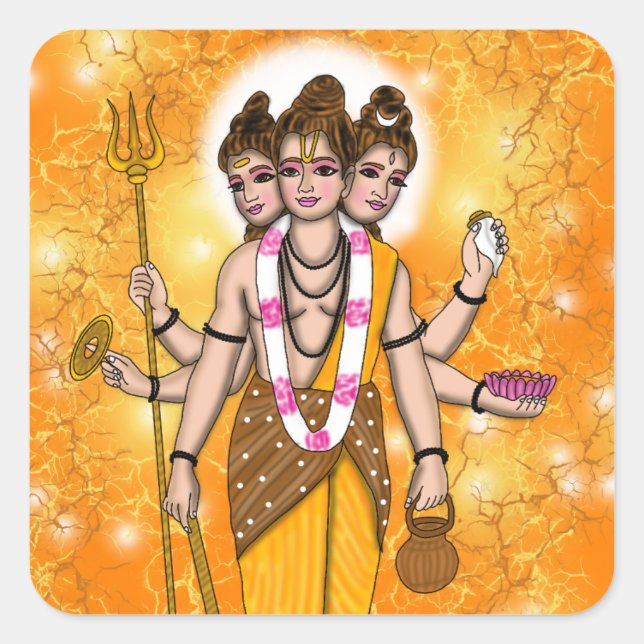 Cuadrada Pegatina de Lord Dattatreya (Anverso)