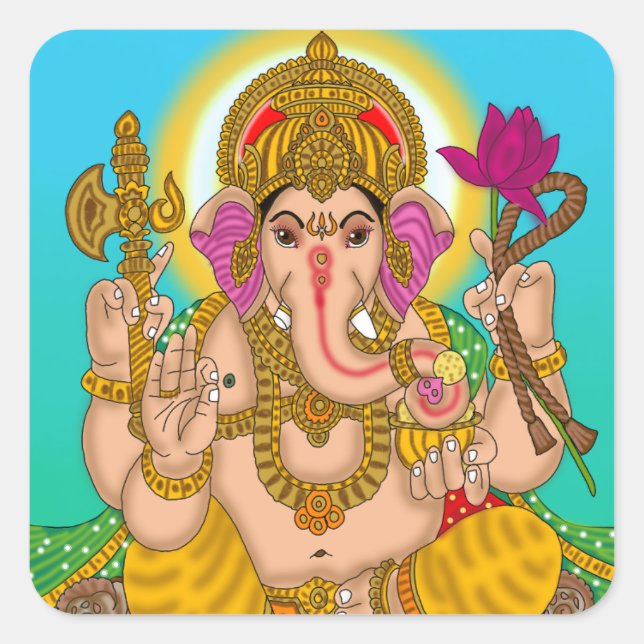 Cuadrada Pegatina de Lord Ganesha (Anverso)
