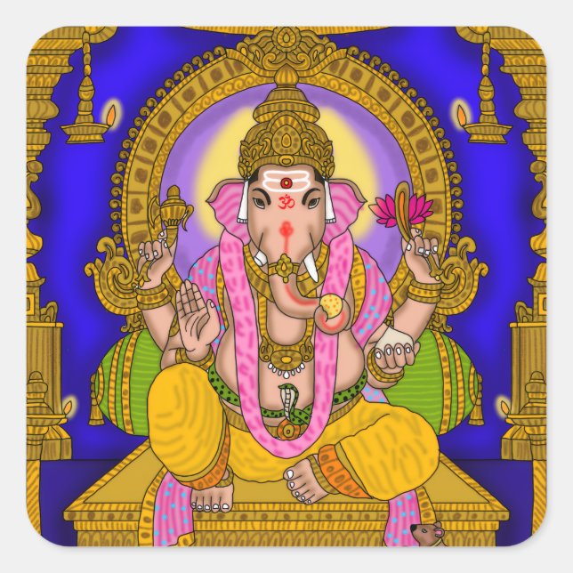 Cuadrada Pegatina de Lord Ganesha (Anverso)