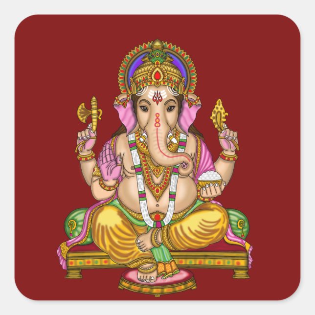 Cuadrada Pegatina de Lord Ganesha (Anverso)