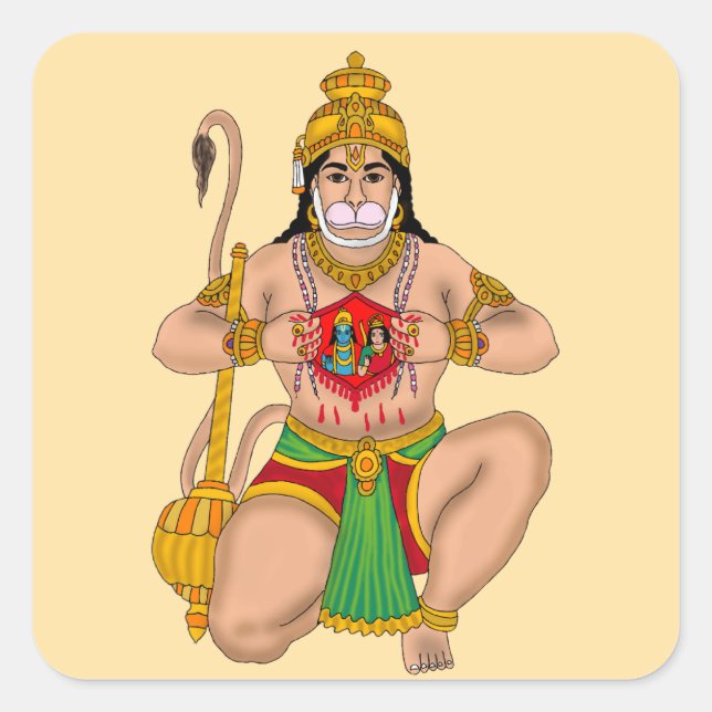 Cuadrada Pegatina de Lord Hanuman (Anverso)