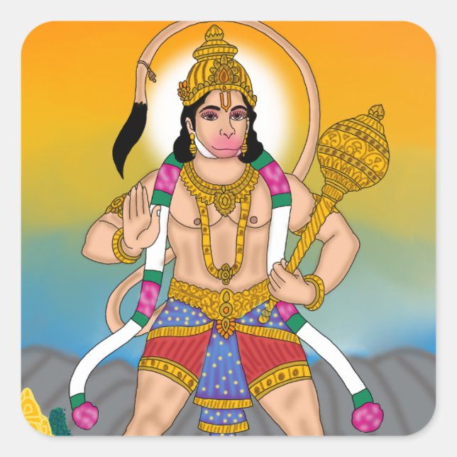 Cuadrada Pegatina de Lord Hanuman (Anverso)