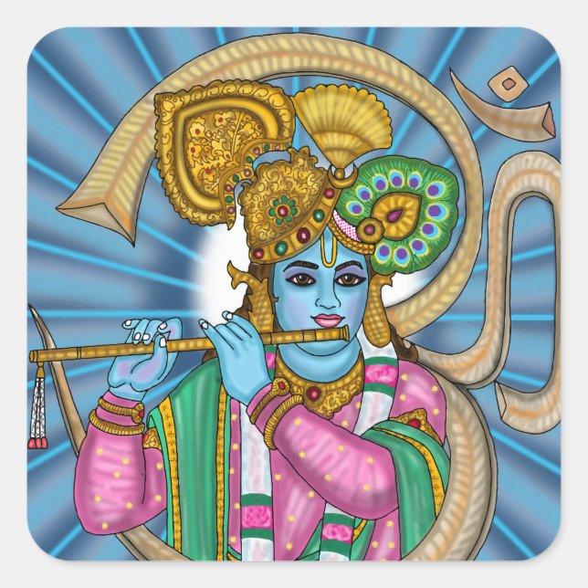 Cuadrada Pegatina de Lord Krishna (Anverso)