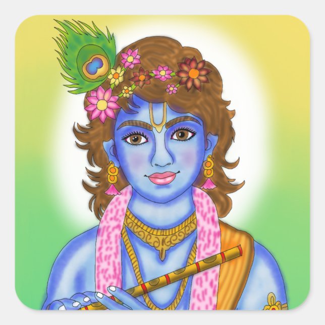 Cuadrada Pegatina de Lord Krishna (Anverso)