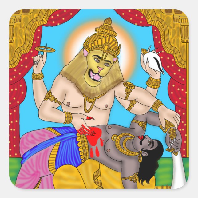 Cuadrada Pegatina de Lord Narasimha (Anverso)