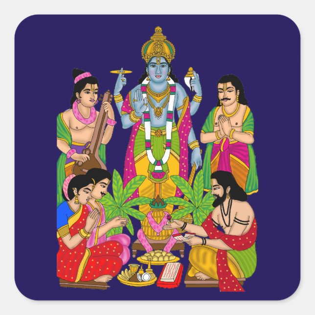 Cuadrada Pegatina de Lord Satyanarayan (Anverso)