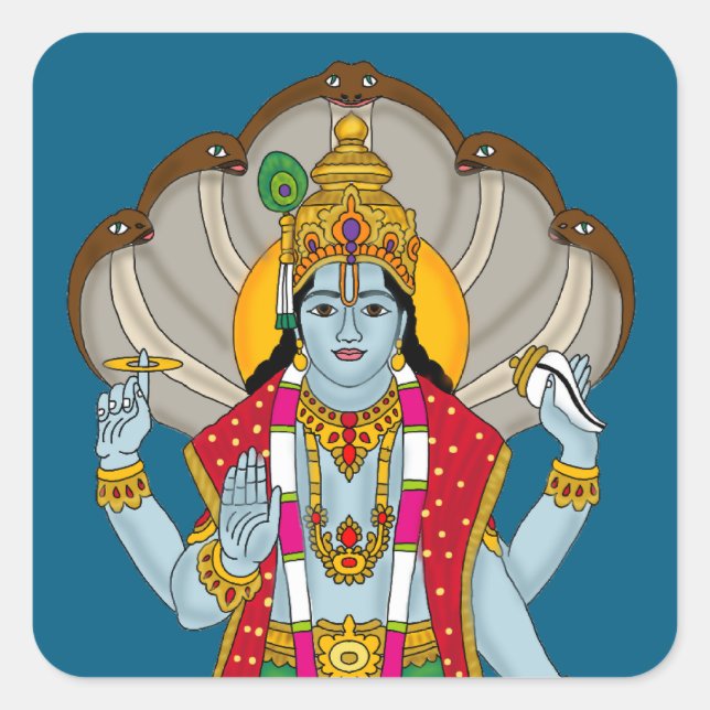 Cuadrada Pegatina de Lord Vishnu (Anverso)