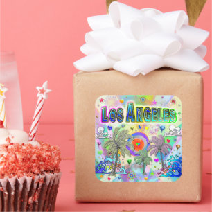 Cuadrada Pegatina de los Angeles Deep Dream