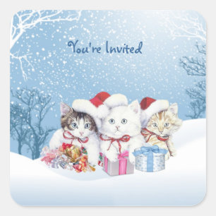 Cuadrada Pegatina de los gatitos de Santa del navidad