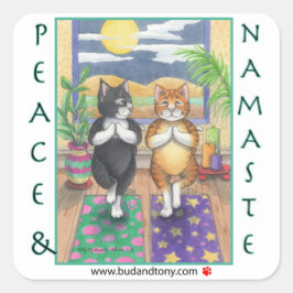 Cuadrada Pegatina de los gatos de yoga Bud y Tony