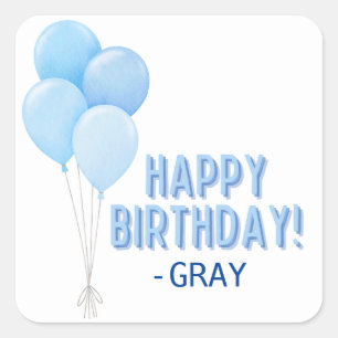 Cuadrada Pegatina de los globos de cumpleaños azules