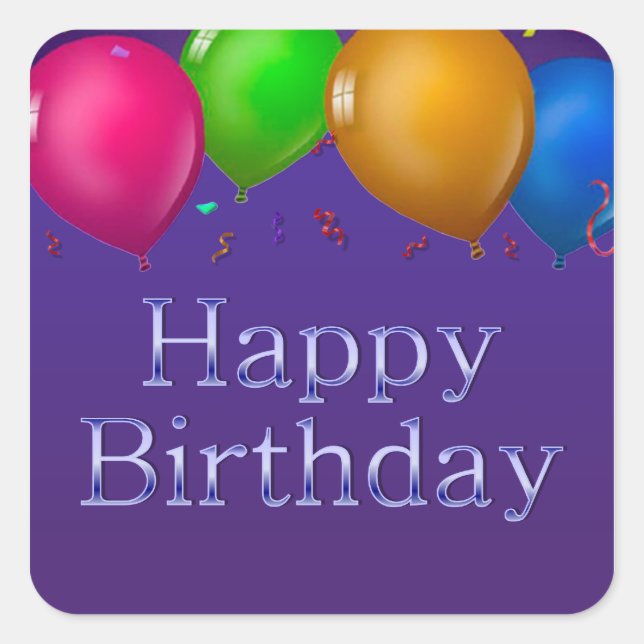 Cuadrada Pegatina de los globos de cumpleaños feliz (Anverso)