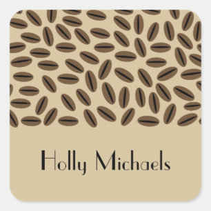 Cuadrada Pegatina de los granos de café