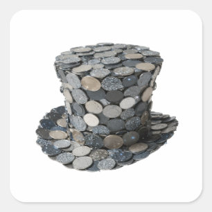 Cuadrada Pegatina de manualidad de sombrero de dinero de pl